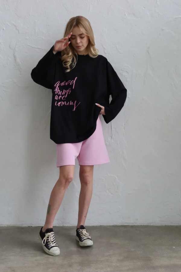 Лонг жіночий чорний з принтом Good things one size