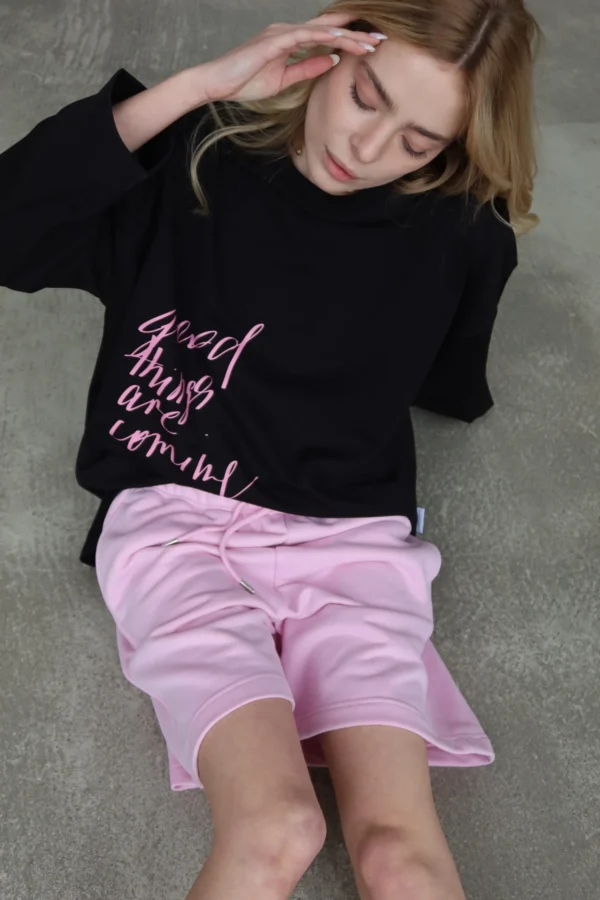 Лонг жіночий чорний з принтом Good things one size