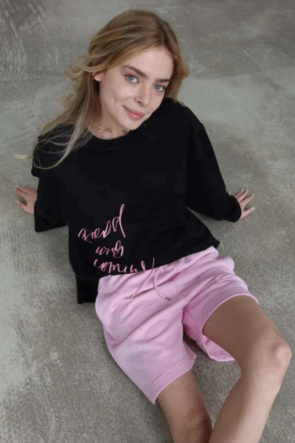 Лонг жіночий чорний з принтом Good things one size