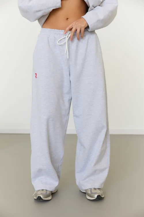 Штани жіночі сірого кольору з вишивкою oversize