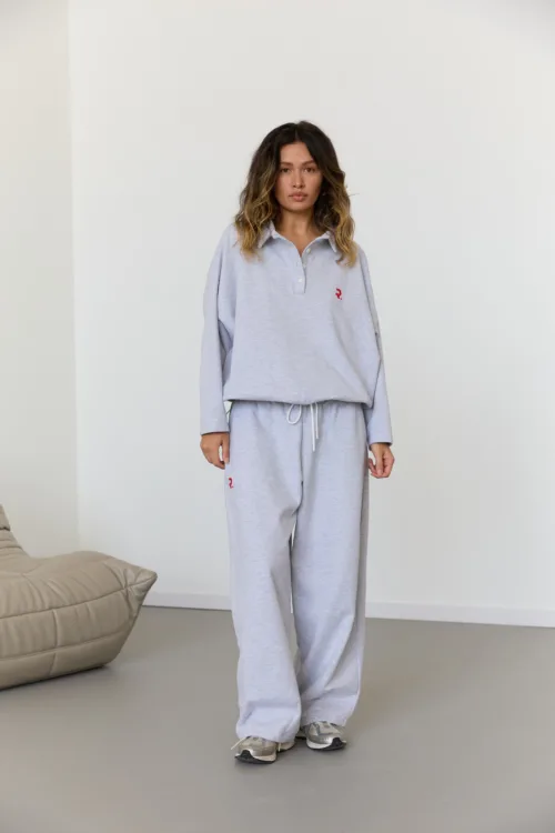 Штани жіночі сірого кольору з вишивкою oversize