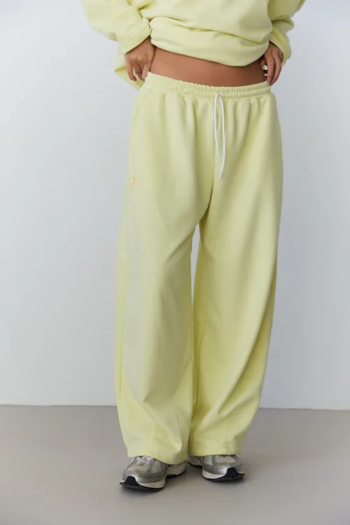 Штани жіночі лимонного кольору з вишивкою oversize