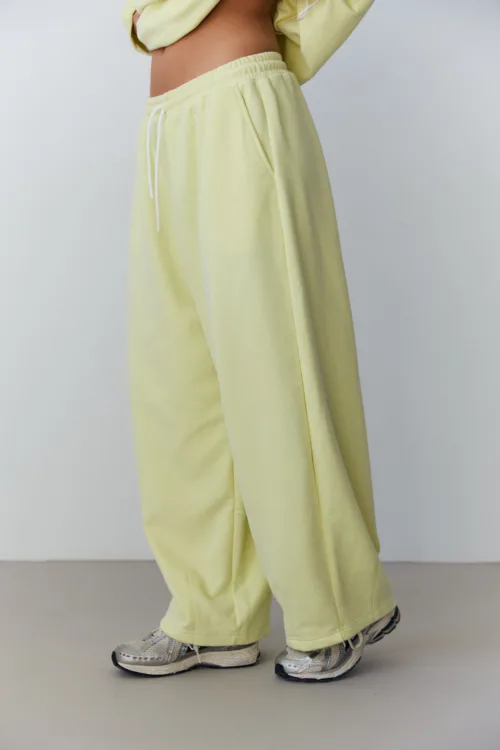 Штани жіночі лимонного кольору з вишивкою oversize