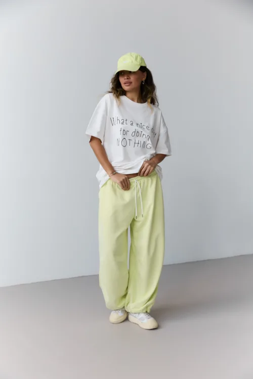 Джогери жіночі oversized лимонного кольору на затяжках