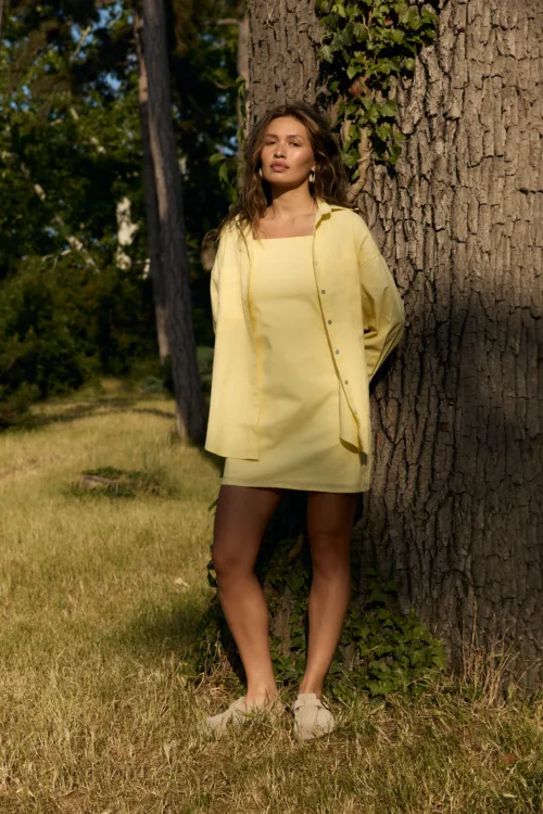Сорочка жіноча лимонна з льону oversize one size