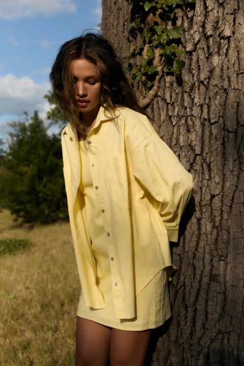 Сорочка жіноча лимонна з льону oversize one size