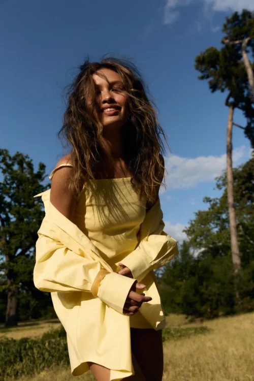 Сорочка жіноча лимонна з льону oversize one size