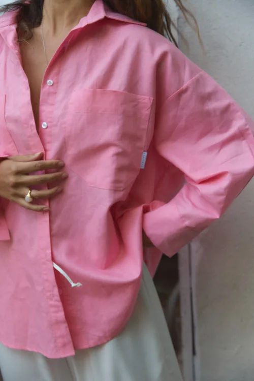 Сорочка жіноча рожева з льону oversize one size