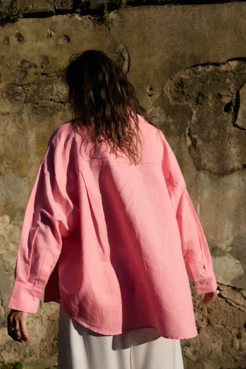 Сорочка жіноча рожева з льону oversize one size